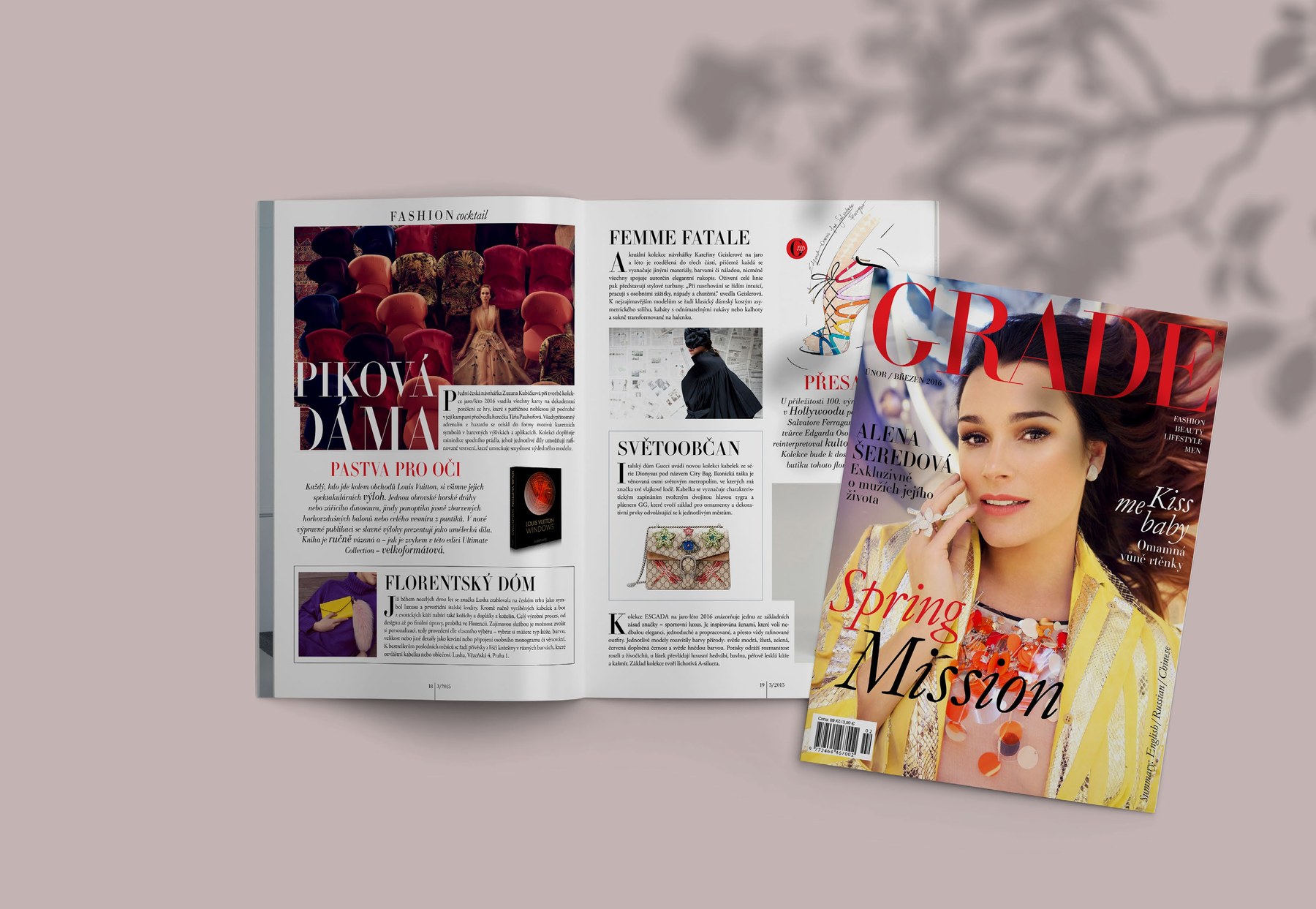 Dvojstrana a titulná strana magazínu GRADE